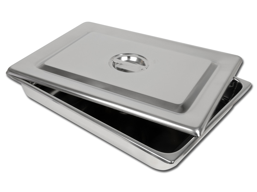 Nerūsējošā tērauda instrumentu paplāte ar vāku – 440x320x64 mm