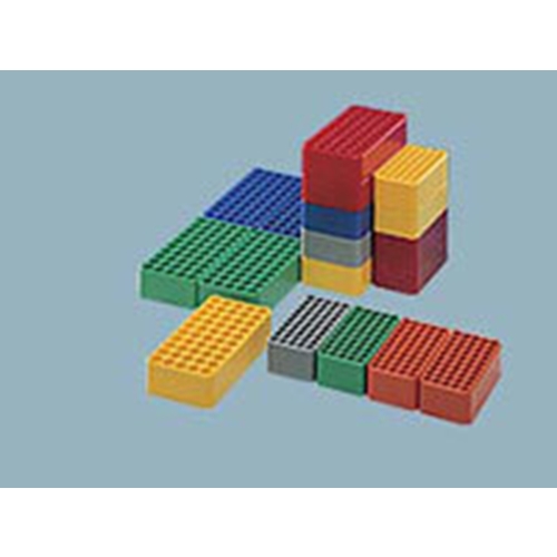 Plastmasas statīvs mēģenēm D17 – 5×10 caurumi ≤16,8mm, dzeltens