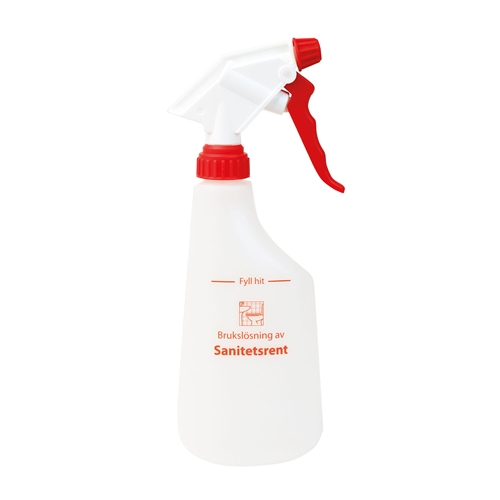 Sprayflaske med trigger – 600ml rød tekst Sanitetsrent