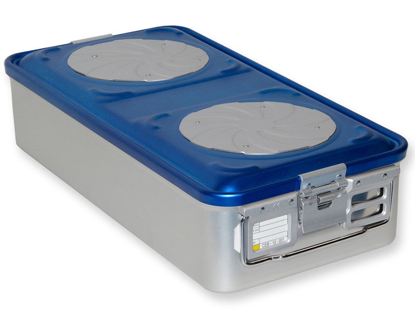 Liela ventilējama tvertne ar vārstu, augstums 135 mm – zila – perforēta