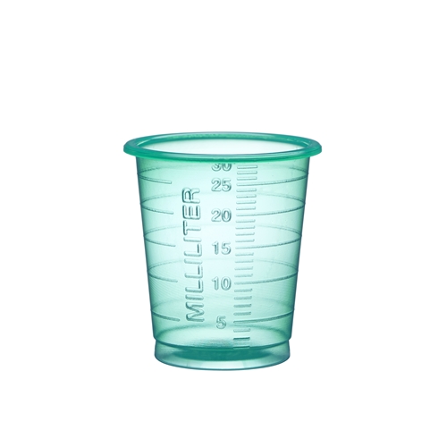 Medicīnas kausiņš plastmasas Eco – 30ml šaurs zaļš – 90 gab