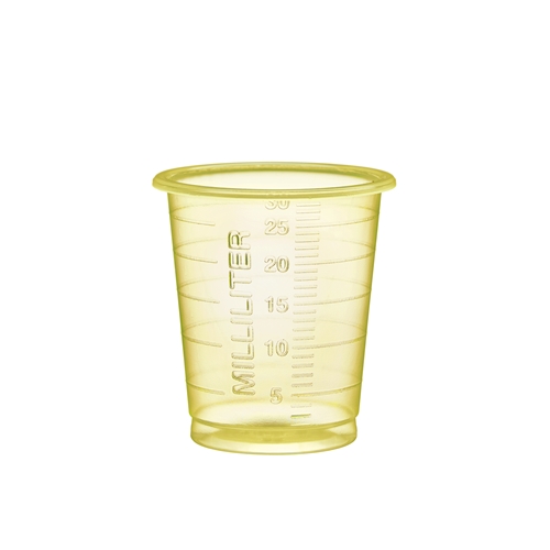 Medicīnas kausiņš plastmasas Eco – 30ml šaurs dzeltens – 90 gab