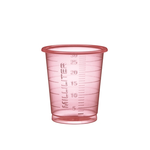 Medicīnas kausiņš plastmasas Eco – 30ml šaurs sarkans – 90 gab.