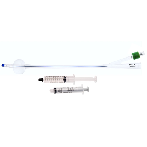 Kateter 2-vejs med sprøjte UnoQuip – 10ml ch14 24cm silikone Nel – 5 stk