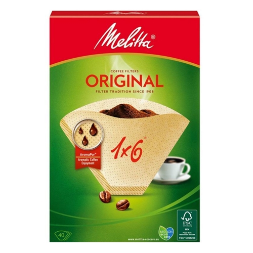 Kaffefilter 1×6 Melitta – Svanemærket ubleget – 40 stk