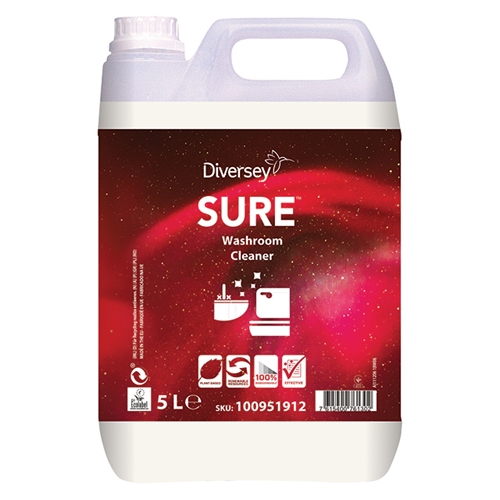 Sanitārais tīrīšanas līdzeklis SURE Washroom Cleaner – 5L pH=12 bez smaržas