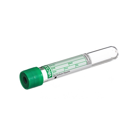 Vakuumrør VACUETTE papir etiket – 10/9mL Na-Heparin grøn – 50 stk