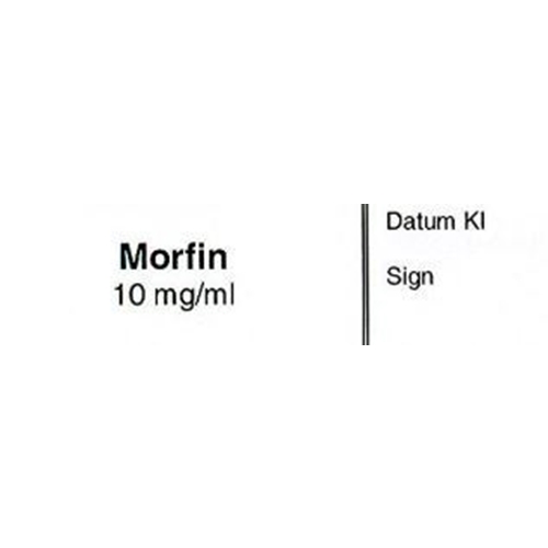 Sprøjteetiket Morfin 10mg/ml – 12x50mm hvid med sort tekst – 500 stk