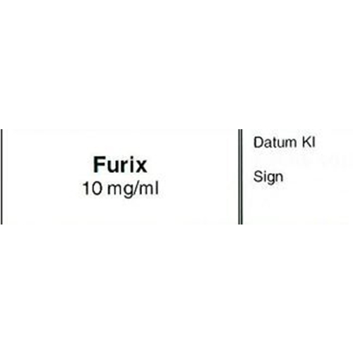 Sprøjteetiket Furix 10mg/ml – 12x50mm hvid med sort tekst – 500 stk