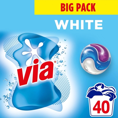 Veļas kapsulas Via White – 40 gab./iepakojumā, ar aromātu – 40 gab.