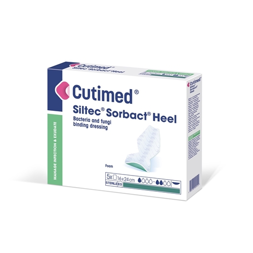 Bakteriebindende skumbandage Cutimed Siltec Sorbact – 16x24cm hæl – 5 stk