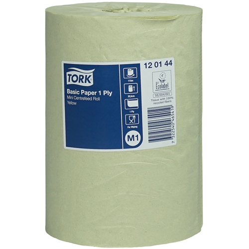 Torkrulle 1-L centrummadet M1 – Tork Basic 115m 0,6kg gul – 11 stk