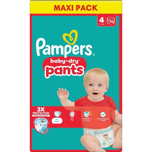 Pampers autiņbiksītes BabyDry biksītes – S4 9-15kg – 94 gab