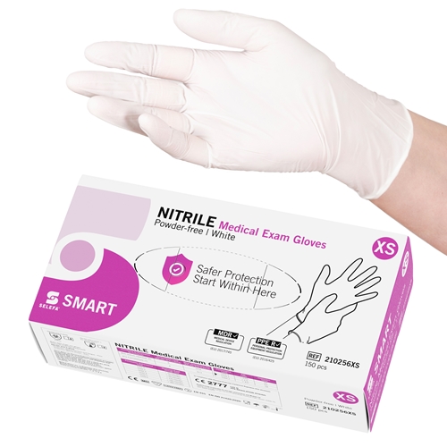 Nitrila cimdi Selefa pf – XS SMART balti AQL 1,5 – 150 gab