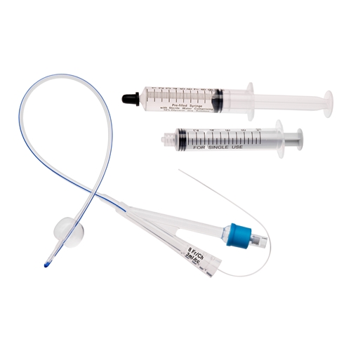 Katetrs 2-ceļu ar šļirci UnoQuip – 3ml ch08 31cm silikons Nel – 5 gab.