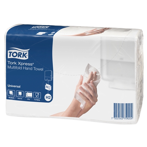Pappershandduk 2-L universal H2 multifold – 21x23cm Universal Tork Xpress – 3800 st