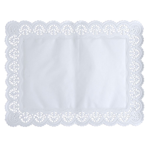 Taisnstūra formas papīrs ar mežģīnēm – 30×40 cm balts – 100 gab.