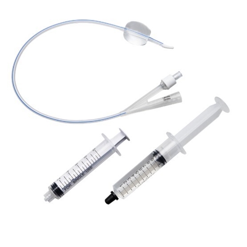 Katetrs 2-ceļu ar šļirci UnoQuip – 10ml ch18 42cm silikons Tiemann – 5 gab.