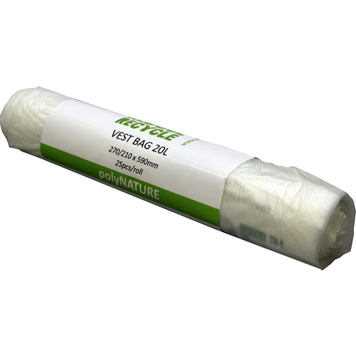 Bioloģiskā atkritumu maisiņš PolyNATURE ar sasienamu galu – 20L 270/210x590mm 15my balts – 25 gab.