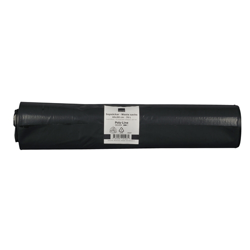 Atkritumu maiss LD plastmasa – 70L 600x900mm 43my melns – 25 gab