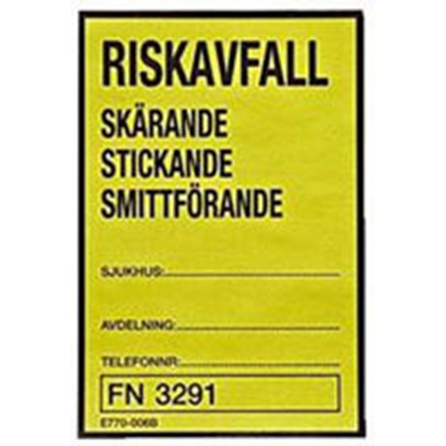 Etiket selvklæbende 80x120mm – Stikkende/smittende risikofav