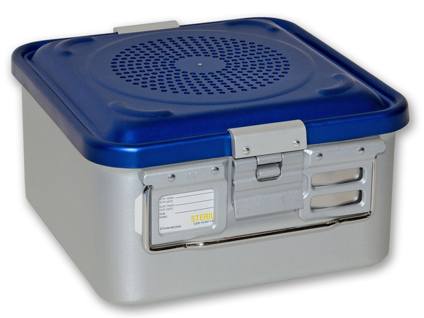 Mazs konteiners ar filtru, augstums 150 mm – zils – perforēts