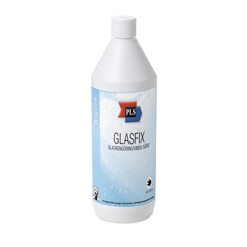 Logu tīrīšanas līdzeklis PLS Glasfix – 1L, bez smaržas, ar ekomarķējumu.