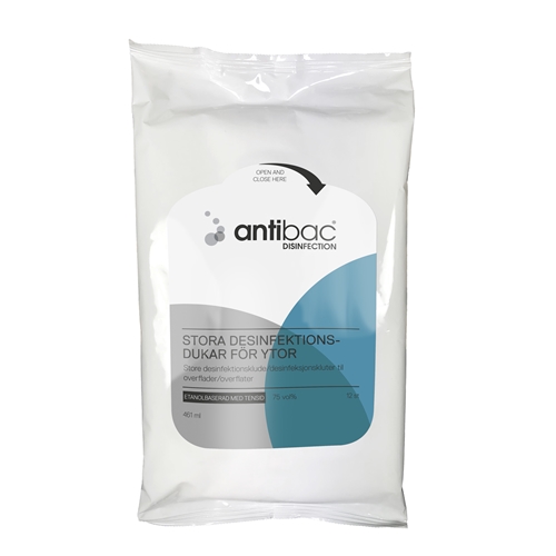 Dezinfekcijas salvetes Antibac 75% – 24x40cm ar tensīdu un etanolu – 12 gab.