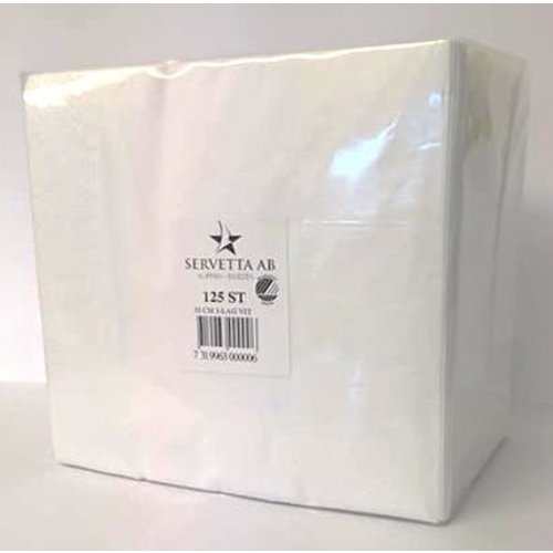 Salvetes 1/4 locījums 3 slāņi – 33x33cm baltas – 125 gab